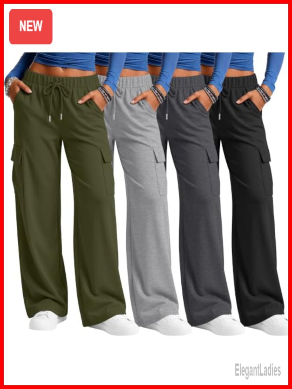 Women's Cargo Sweatpants Baggy Wide Leg Joggers Drawstring 4 Pack